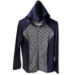 NWT ZENERGY by Chico’s Geometric Print Hoodie Full Zip Blue Jacket Women’s US 4